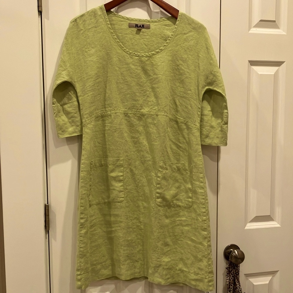 Flax Linen Dress Light Apple Green